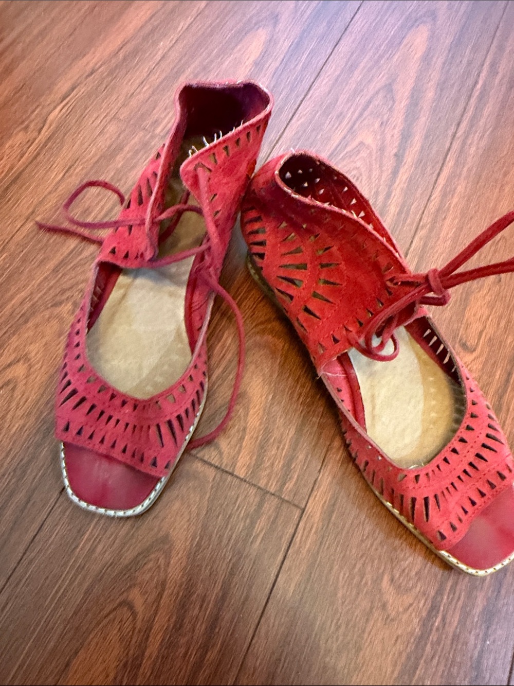Jeffrey Campbell Red Suede Cutout Lace-Up Sandals